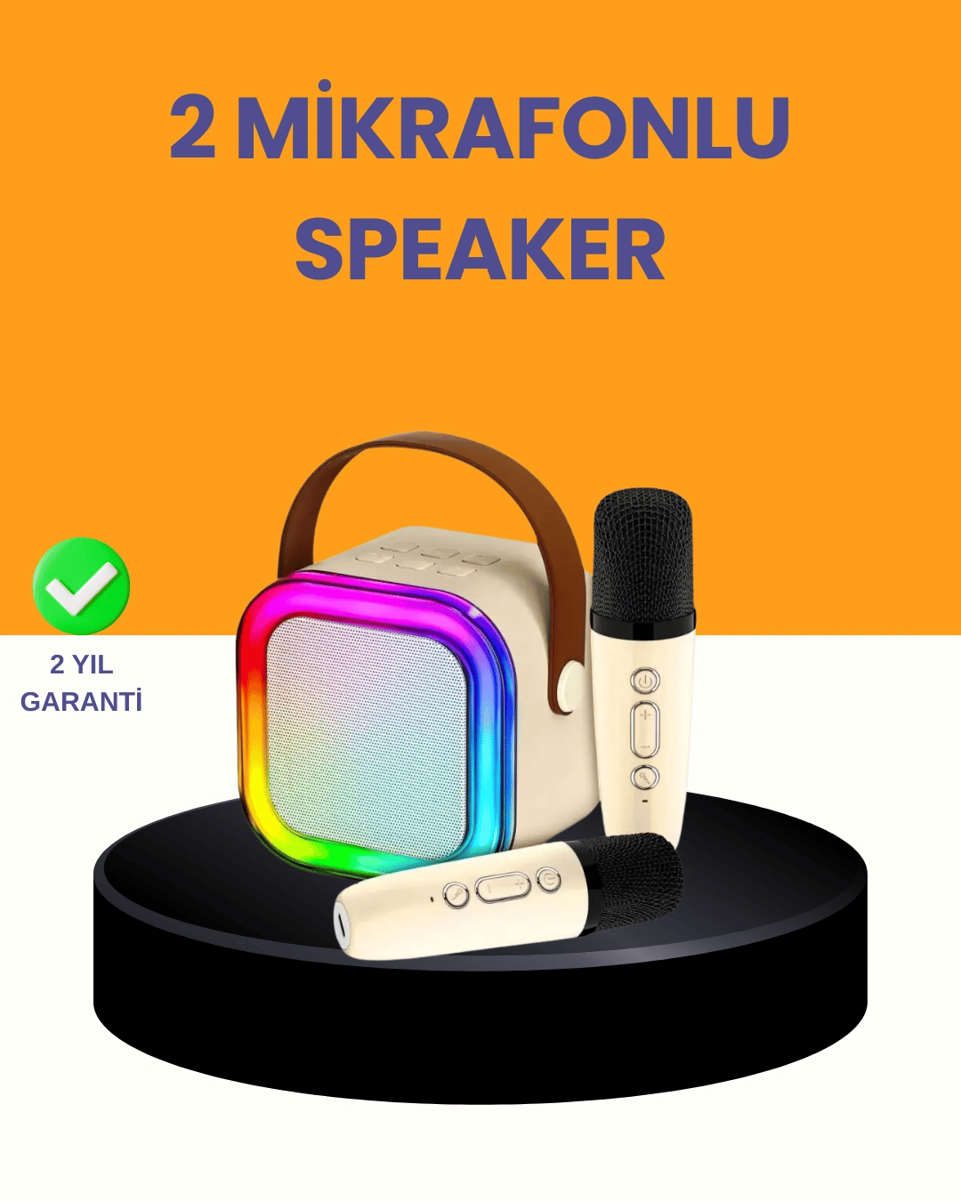 Çift Mikrofonlu Kompakt Karaoke Hoparlör – Uzun Pil Ömrü