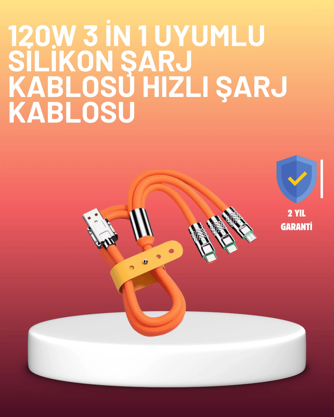 Çinko Alaşımlı Uçlu 120 W Şarj Kablosu – Dolaşmaya Dayanıklı 1,2 m USB Kablo
