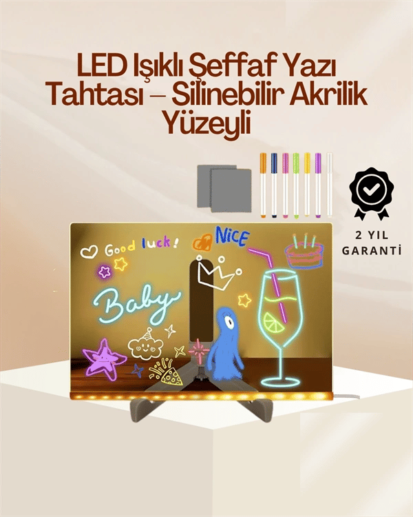 Çocuklar İçin Renkli LED Mesaj Tahtası – Neon Kalemli, Eğlenceli ve Yaratıcı Yazı Panosu