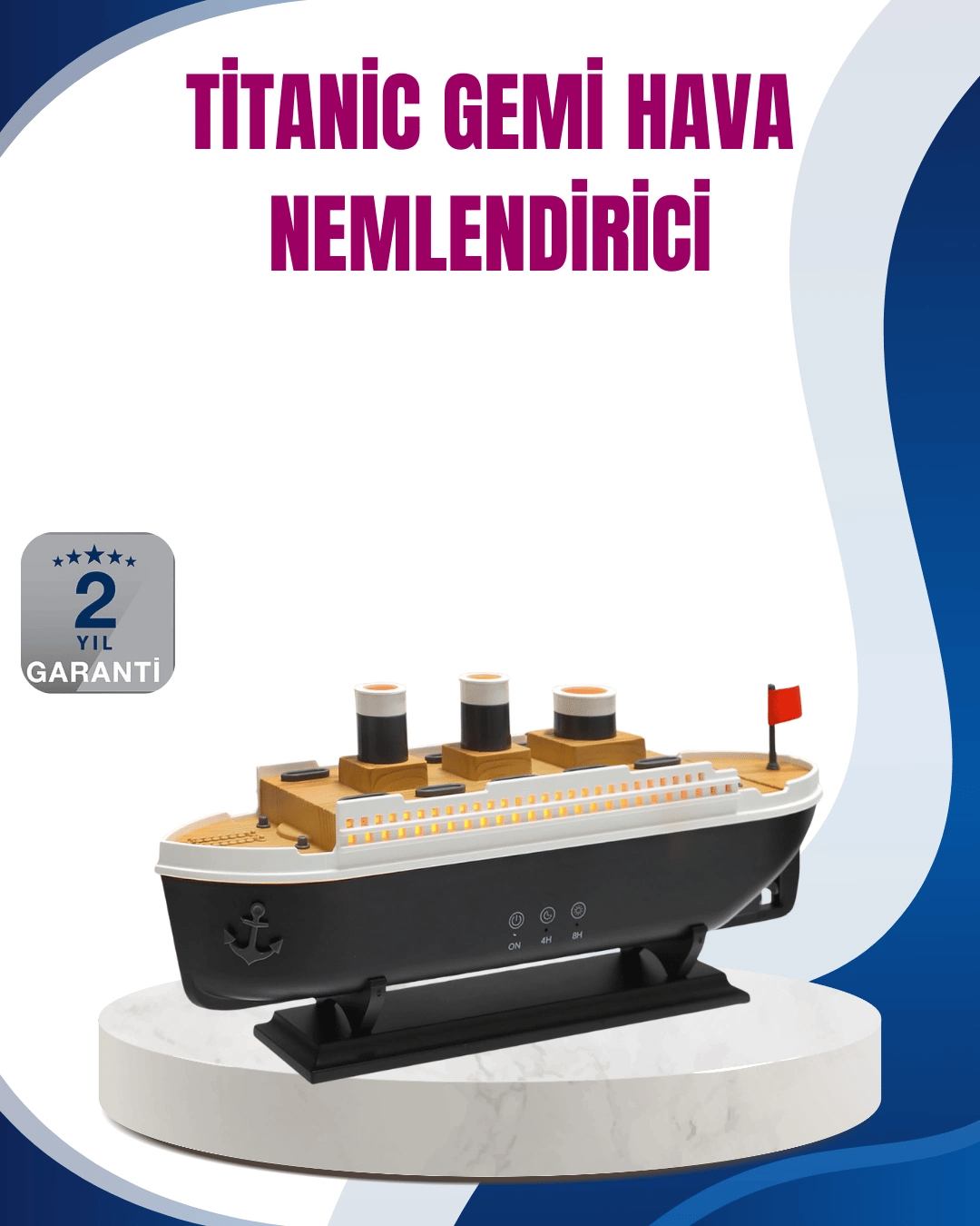 Dekoratif Gemi Modeli 7 Renk Işıklı Hava Nemlendirici ve Oda Kokusu Difüzörü