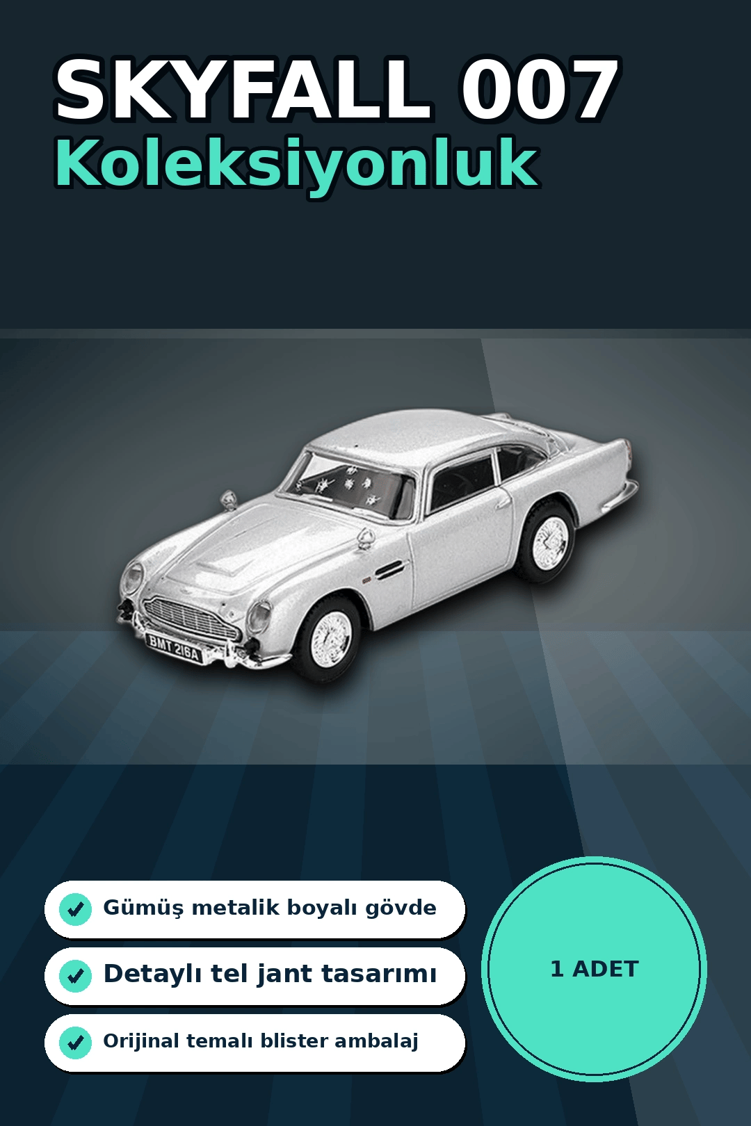 Diecast 1/64 Aston Martin DB5 Skyfall Filmi Model Araba - Koleksiyonluk Blister Paket BX-313406