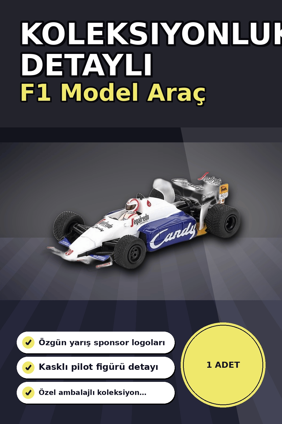 Diecast 1/64 Formula 1 Aracı Toleman TG184 Johnny Cecotto Monako 1984 Yarış Modeli Tekli BX-313384