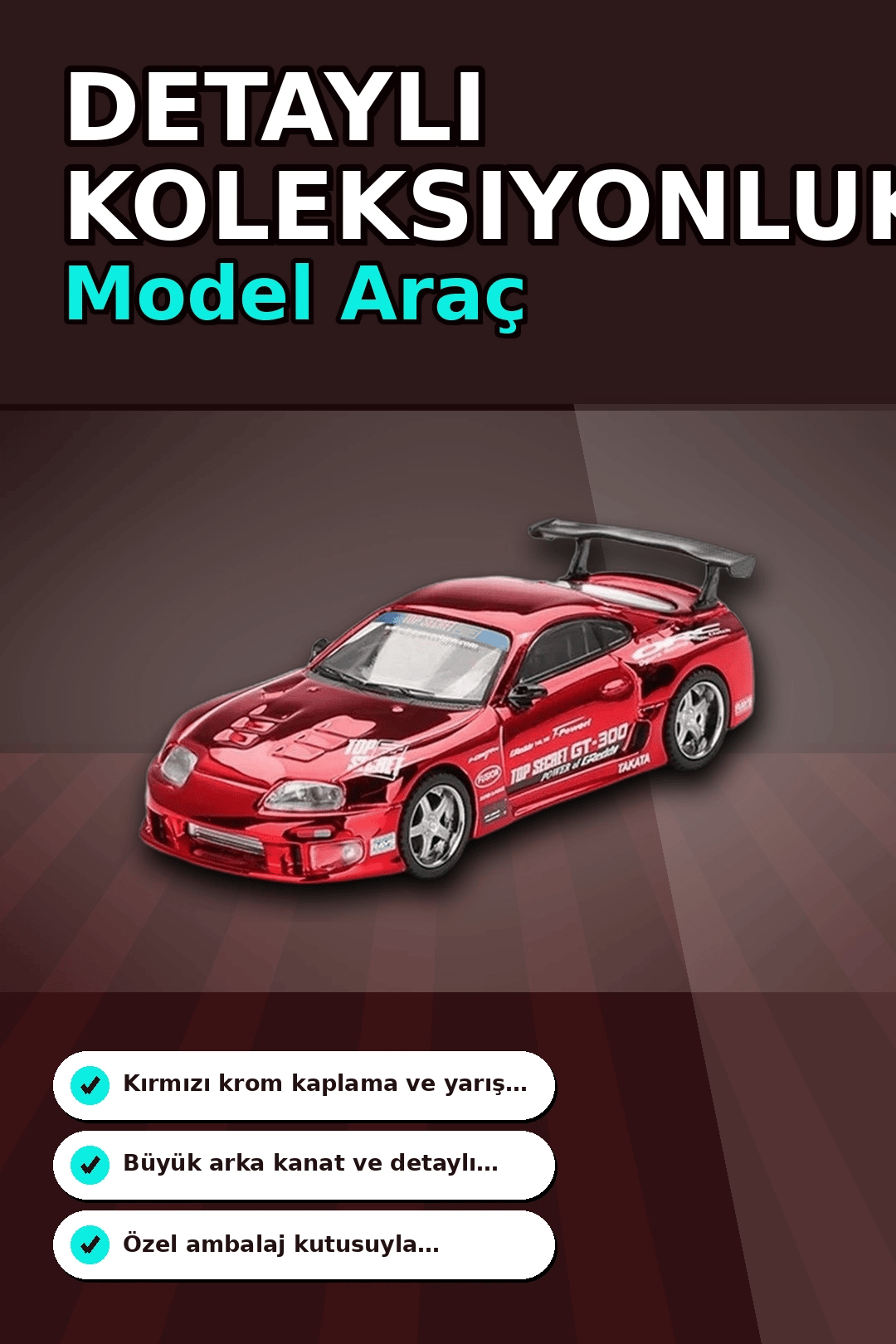 Diecast 1/64 Toyota Supra A80 Top Secret GT-300 Kırmızı Krom Model Araba BX-313385