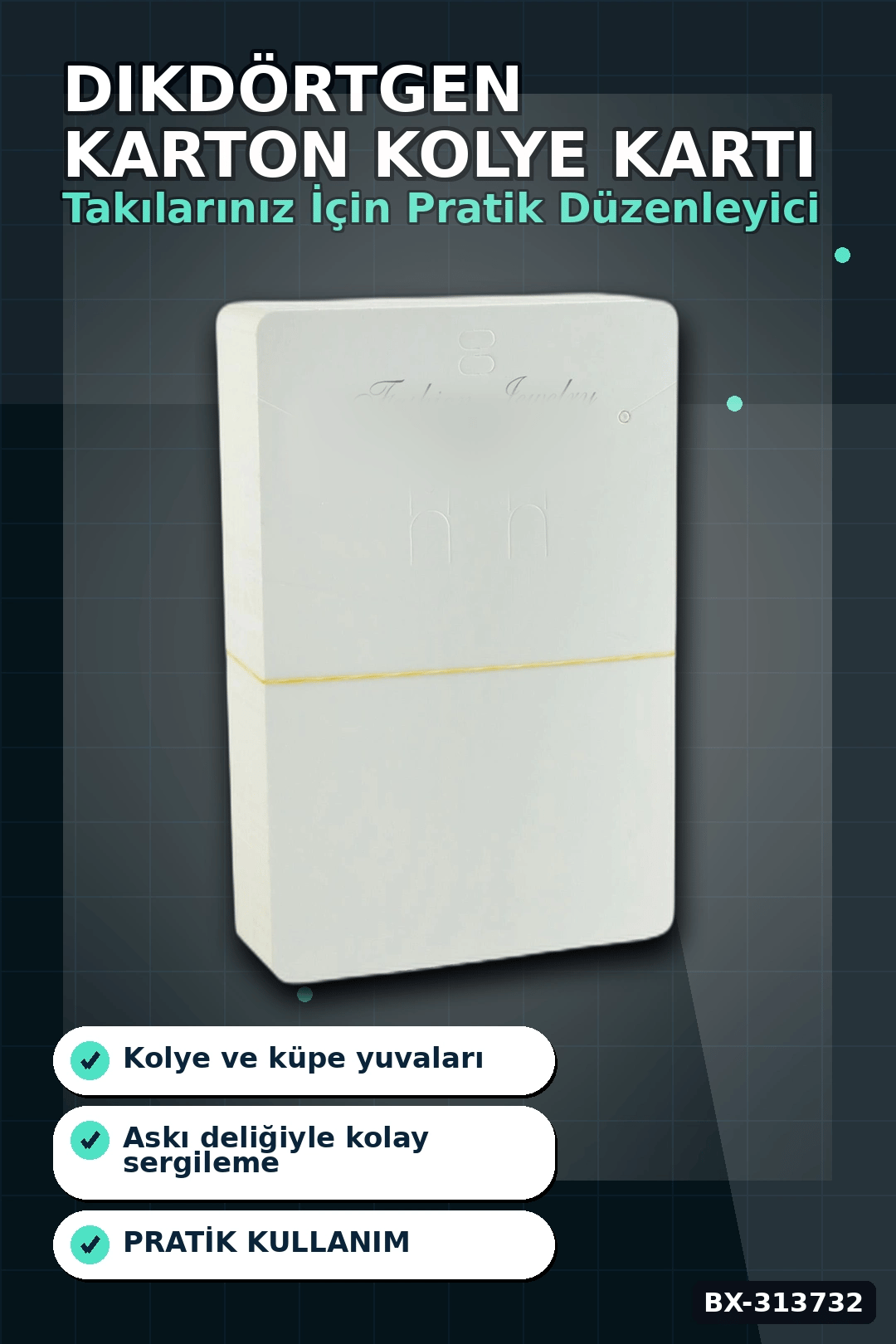 Dikdörtgen Karton Kolye Kartı 20,5x13,5 cm 100 Adetlik Balya Takı Askısı BX-313732