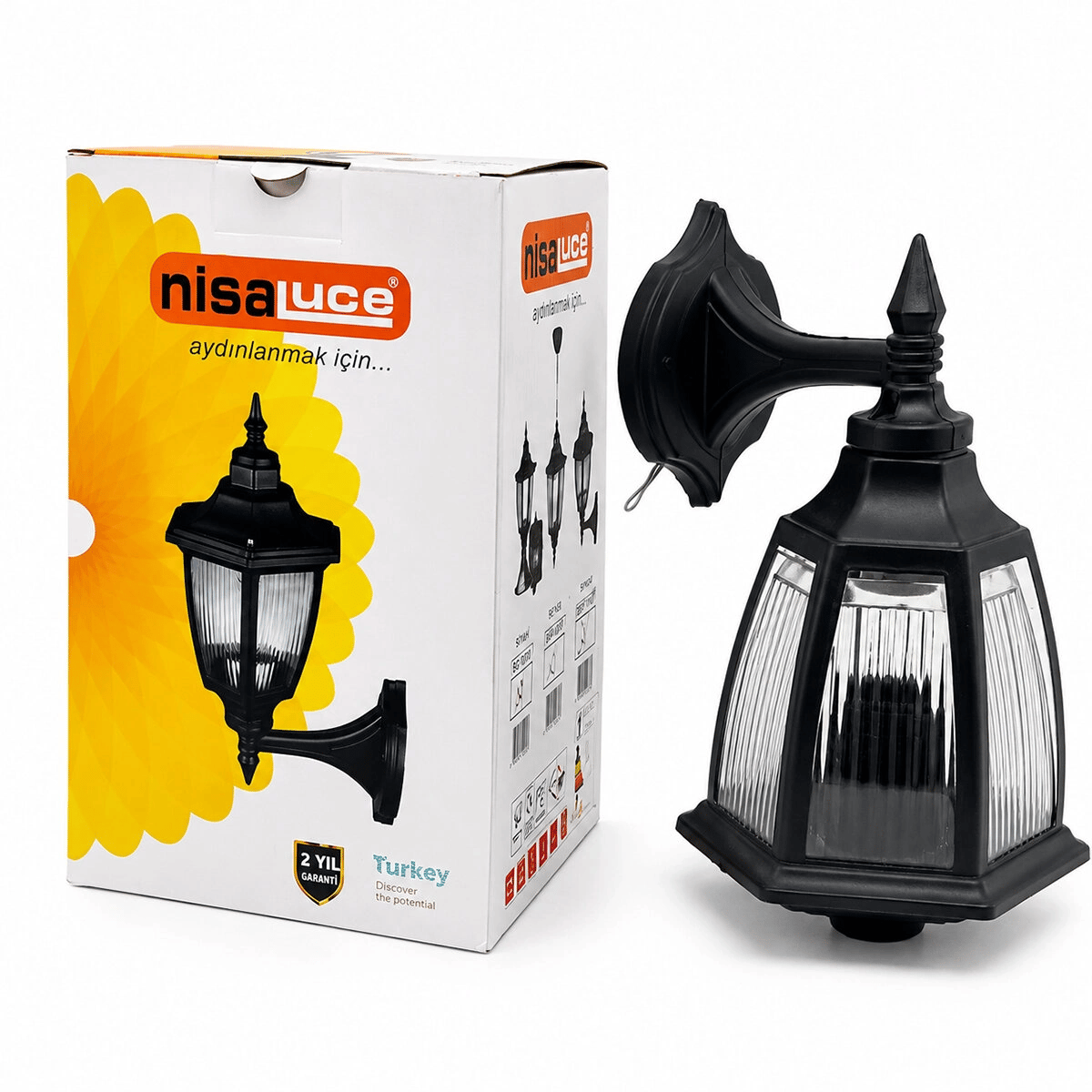 E27 - Ip44 Siyah 60w Duvar Aplik Bahçe-balkon Sokak Lambası - Armatür Ebh02-s Bx40