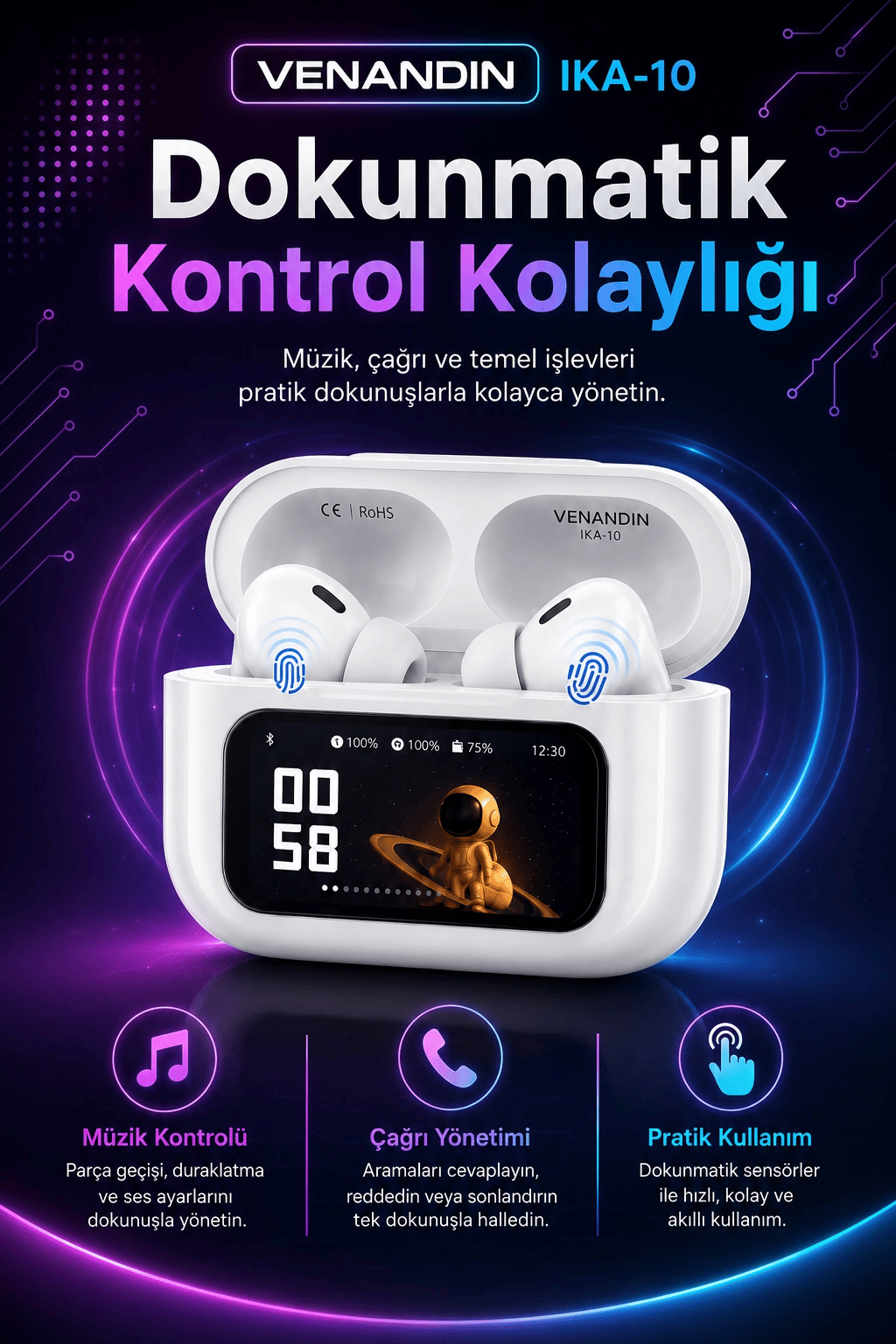 Ekran Göstergeli Kablosuz Kulak İçi Kulaklık Şarj Kutulu Müzik Ve Görüşme Uyumlu