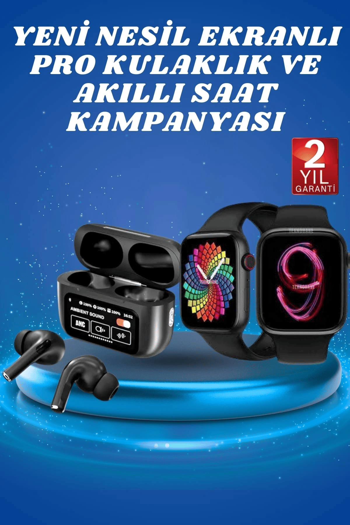 Ekranlı Yeni Nesil Pro Kulaklık ve Akıllı Saat Kampanyası Kulak İçi Mikrofonlu