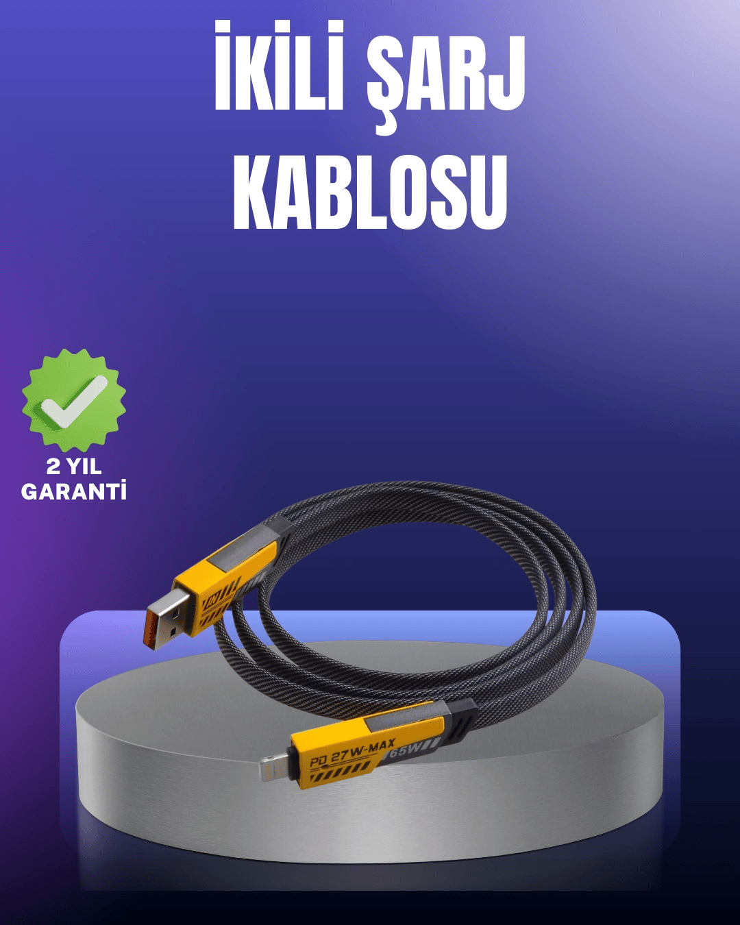 Evrensel Uyumluluklu Dayanıklı Metal Başlıklı Hızlı Şarj Kablosu