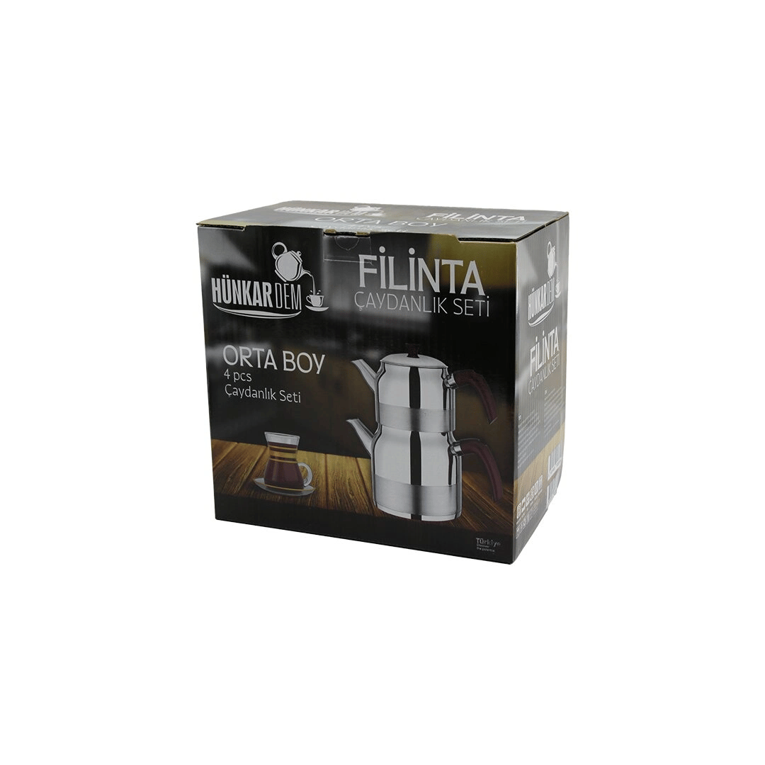 Filinta Orta Boy Çelik Çaydanlık Seti Çift Kapaklı Renkli Bakalit Kulp Üst Demlik: 1.25lt - Alt Suluk: 2.25lt Kendinden Süzgeçli Bx40