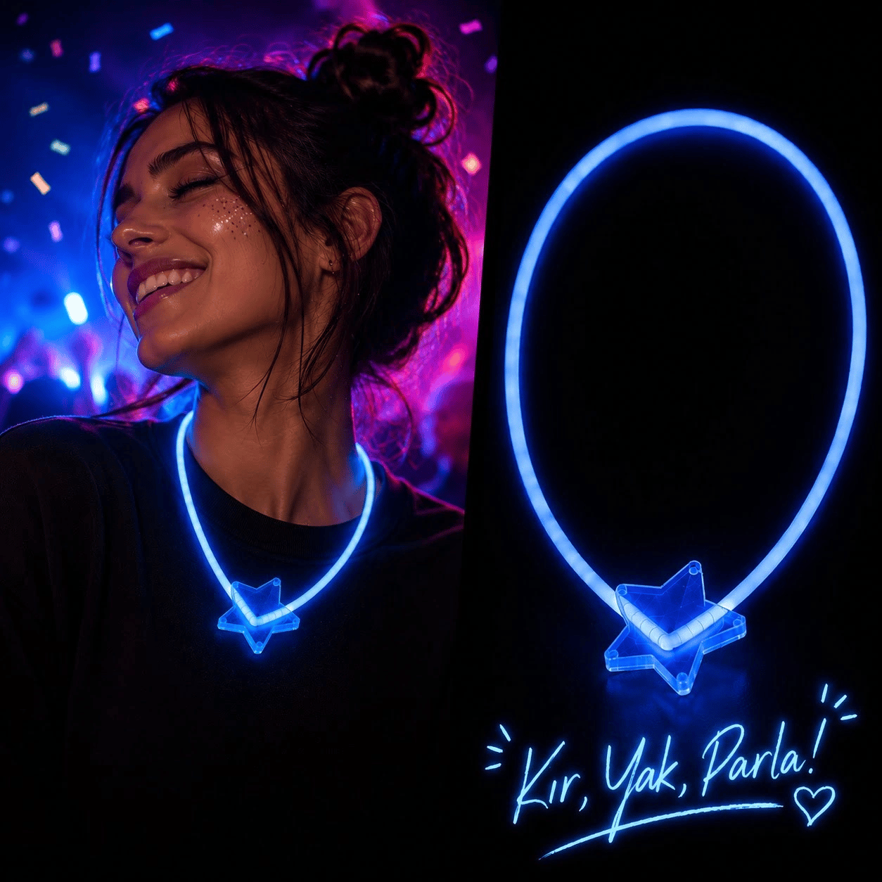 Fosforlu Yıldız Parti Kolyesi – Neon Işıklı Kolye Mavi Renk Bx40