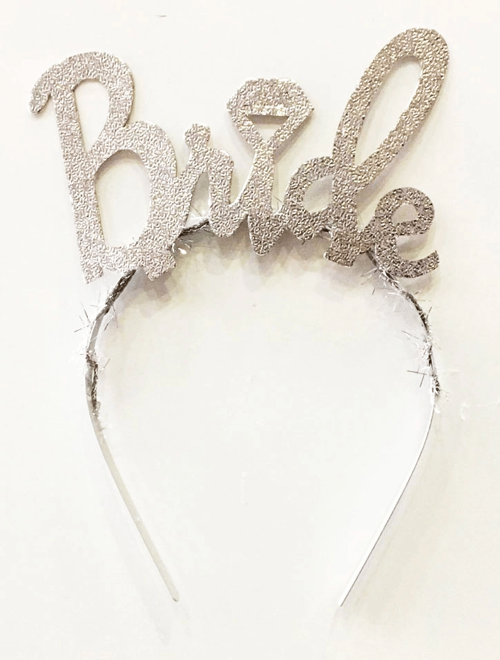 Gümüş Renk Bekarlığa Veda İtalik Yazı Alyanslı Bride Taç Bx40