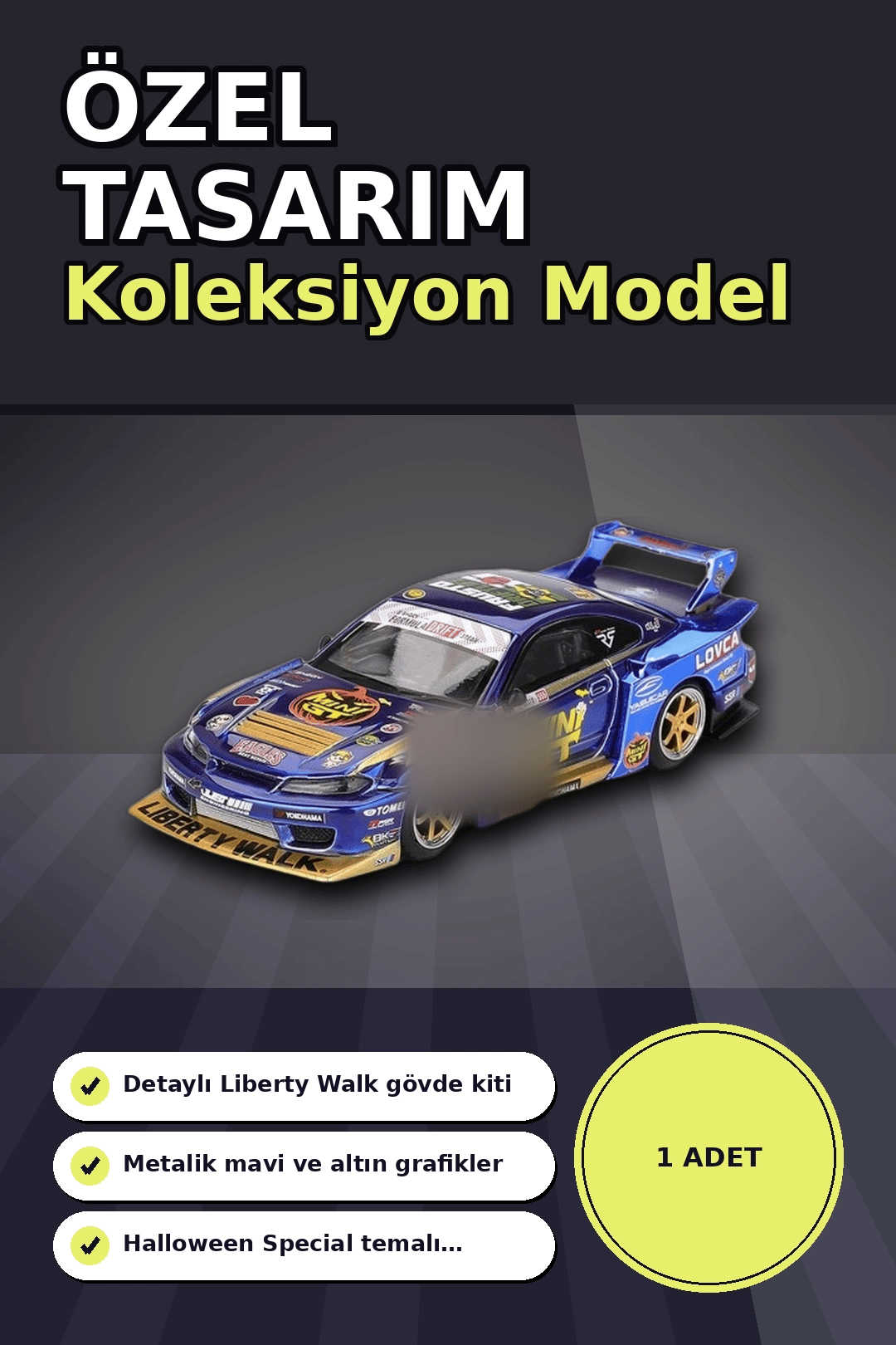 Halloween Temalı 1/64 Nissan S15 Silvia Diecast Model Araba, Koleksiyonluk Parça BX-313404