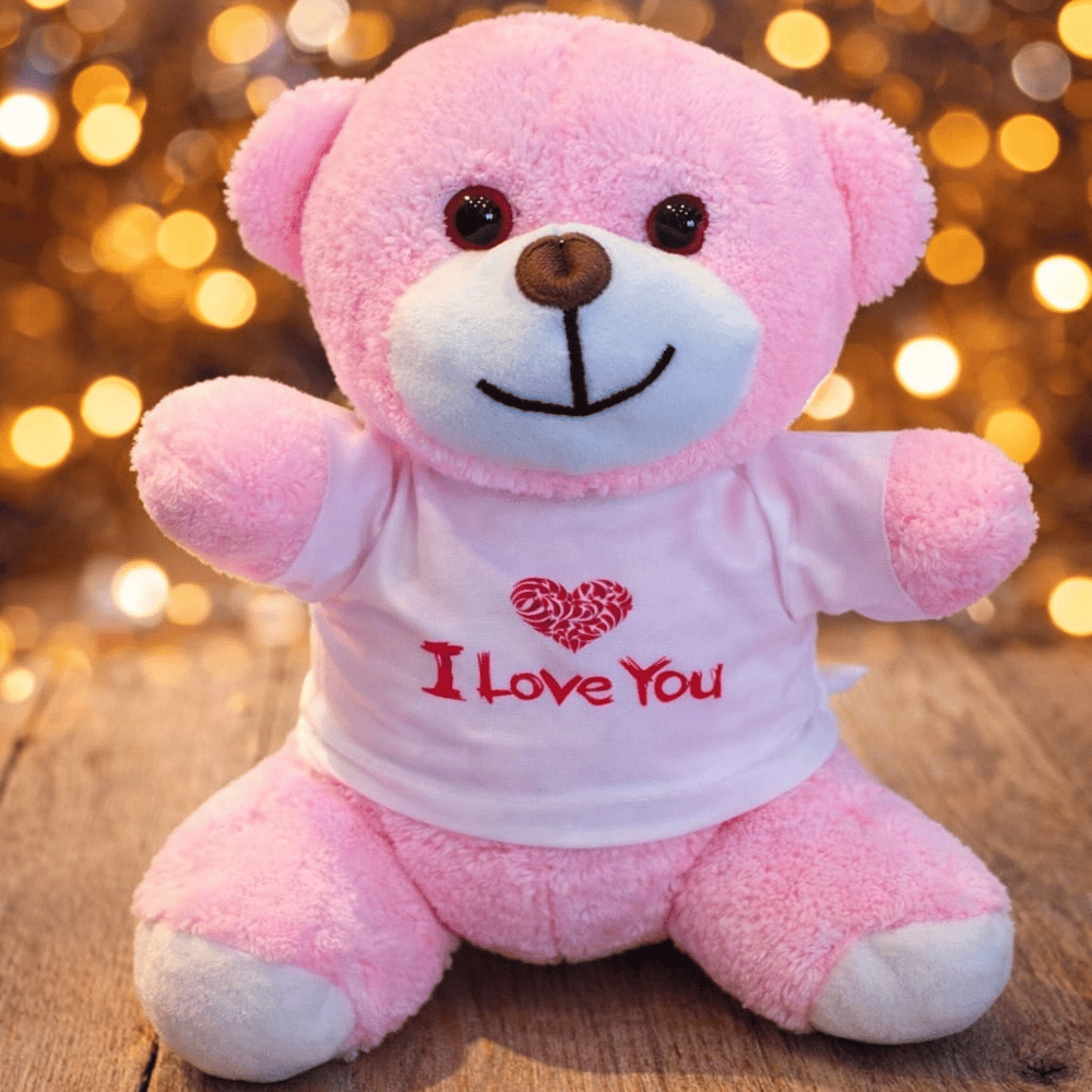 I Love You Tişörtlü Pembe Peluş Ayıcık