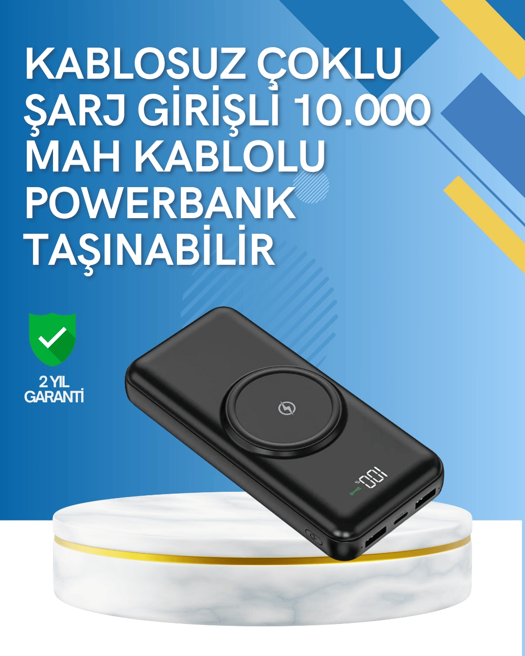 iPhone ve Android Uyumlu 10000mAh Powerbank – Hem Kablolu Hem Kablosuz