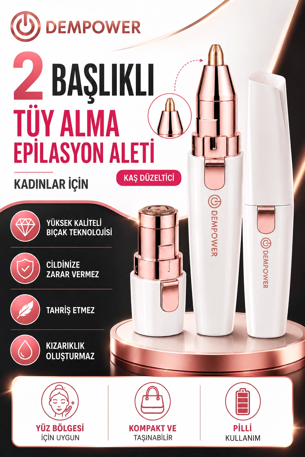 Kadınlar İçin Hassas Tüy Alma ve Kaş Düzeltme Özellikli Mini Epilasyon Aleti
