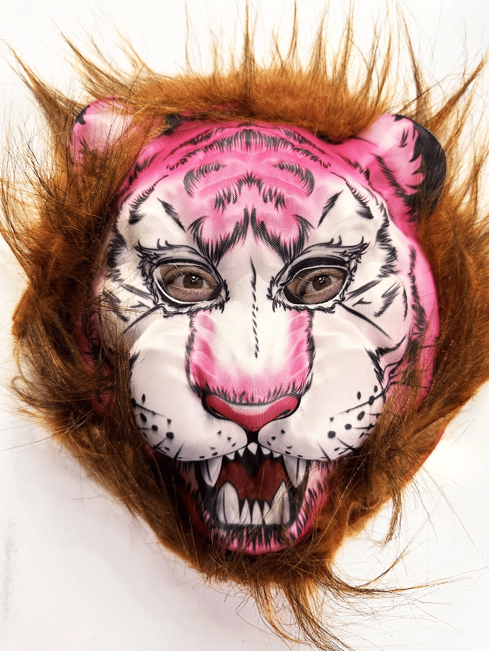 Kahverengi Saçlı Pembe Yüz Kurt Maske Kaplan Maske Mega Peluş 26 No Bx40