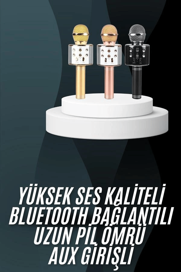 Karaoke Mikrofon Bluetooth Bağlantılı Aux Girişli Uzun Pil Ömrü Yüksek Ses Kaliteli