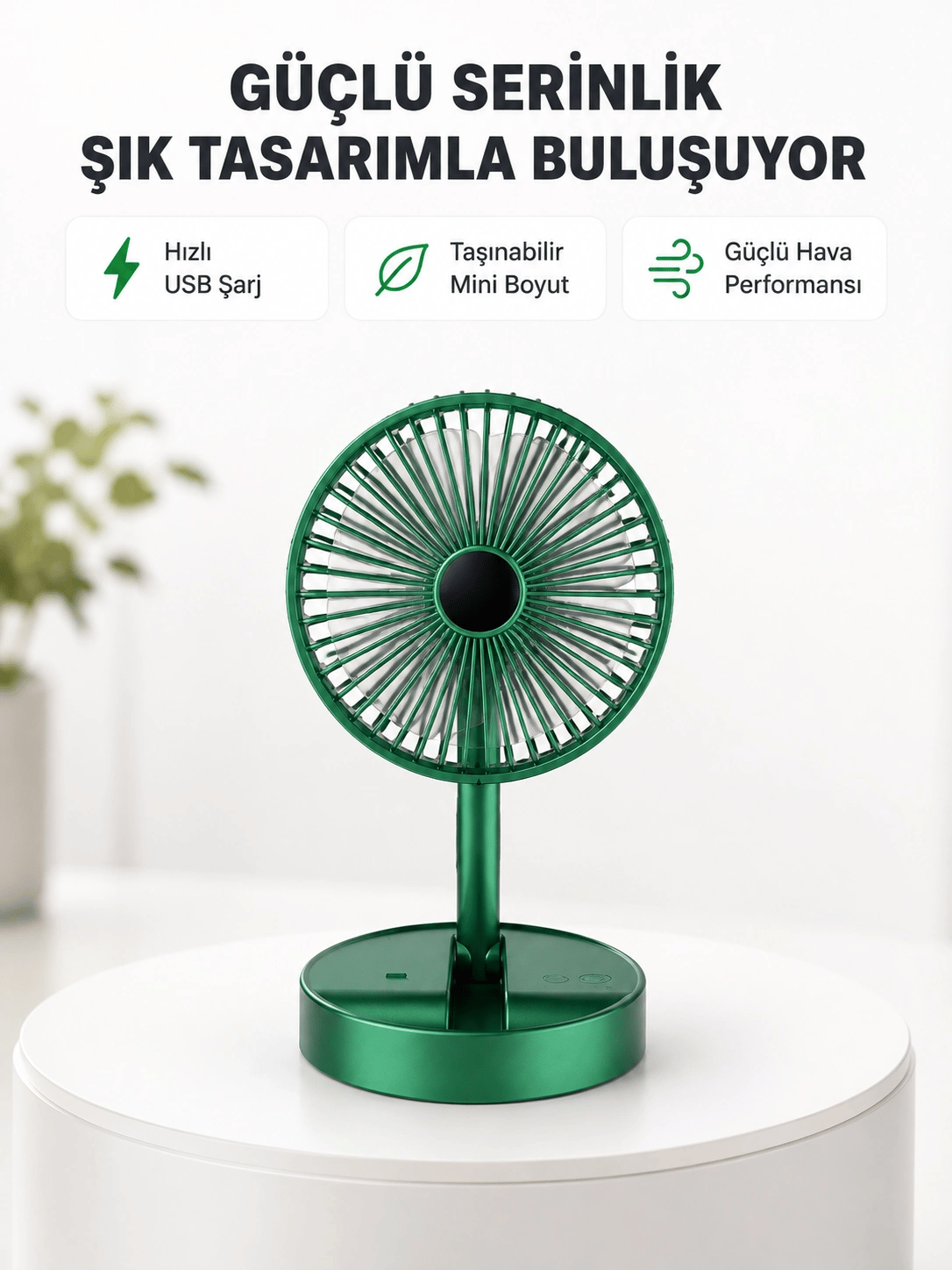 Katlanabilir Mini Fan – 3 Kademeli Soğutma, Şarjlı
