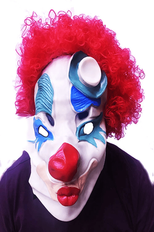 Kırmızı Renk Afro Bonus Peruklu Palyaço Lateks Et Maske Bx40