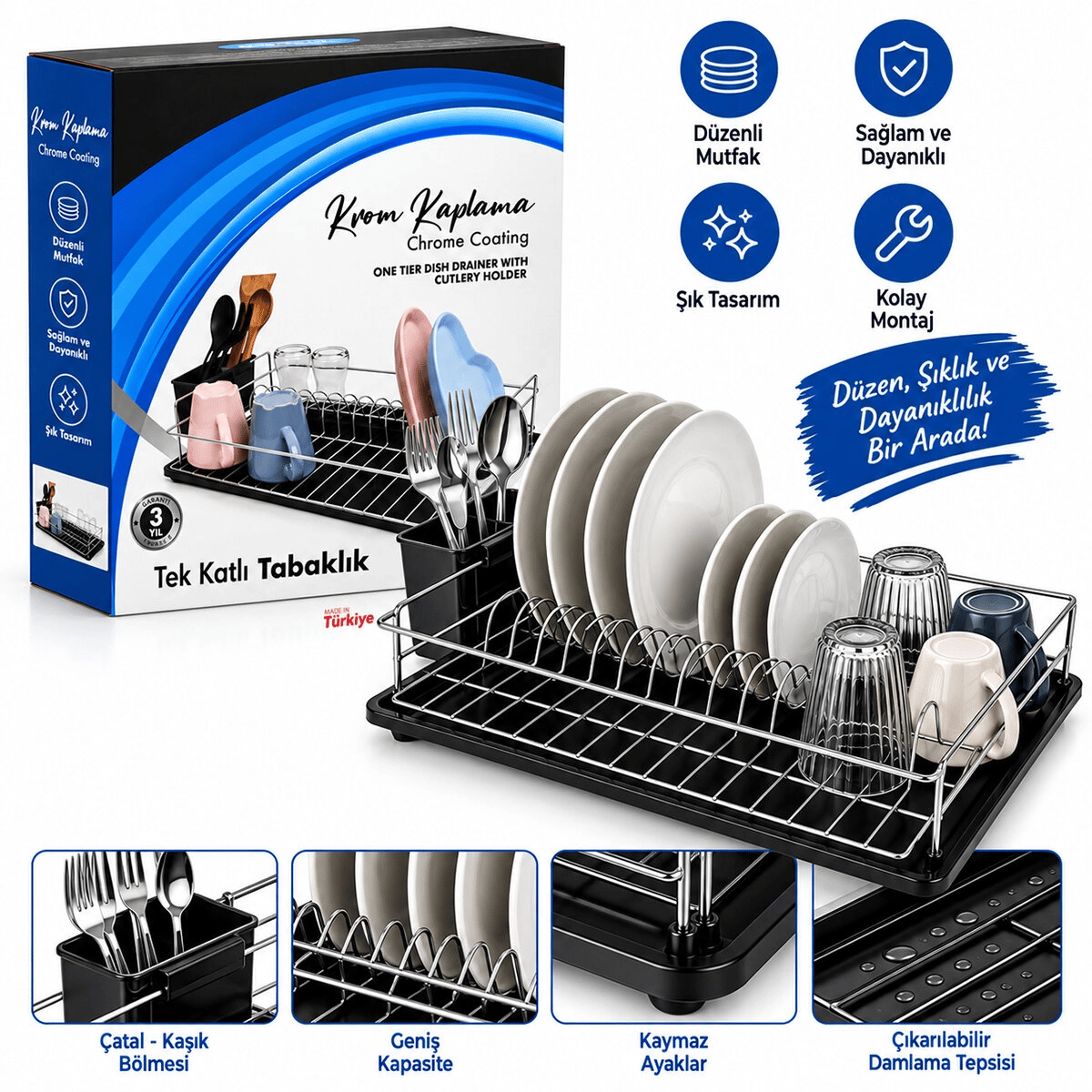 Krom Tek Katlı Tabaklık - Bulaşıklık Bx40