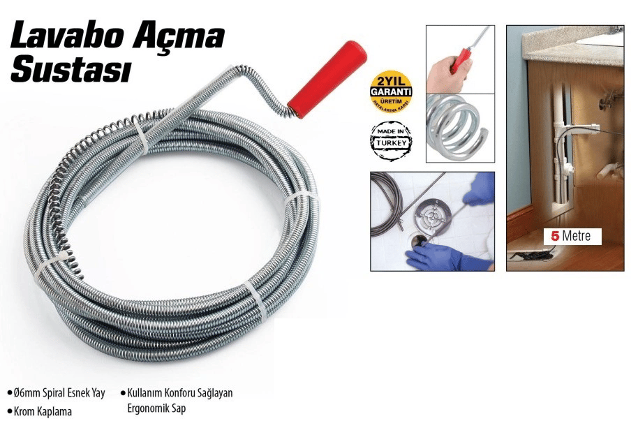 Lavabo Ve Gider Boruları Açacağı - Lavabo Açma Sustası - 5metre Bx40