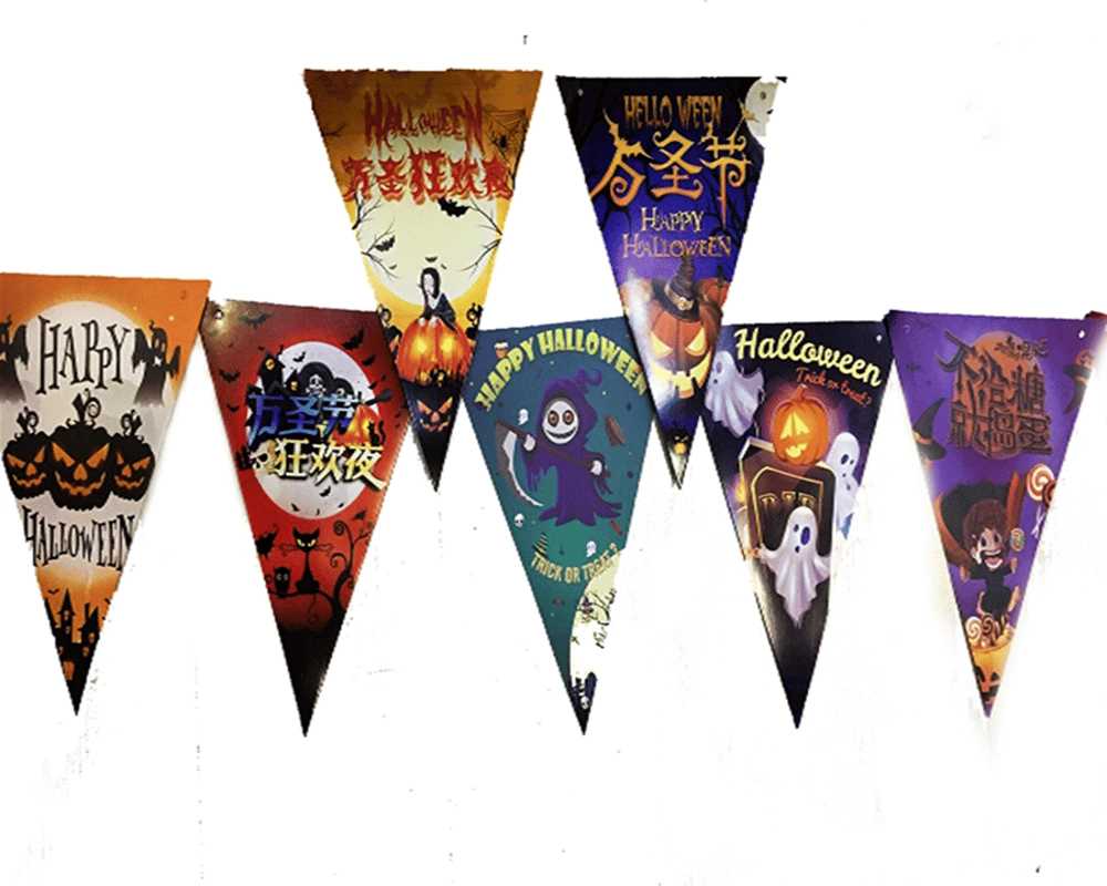 Lüks Baskılı Üçgen Model Halloween Banner Süs Bayrak 8 Li Bx40