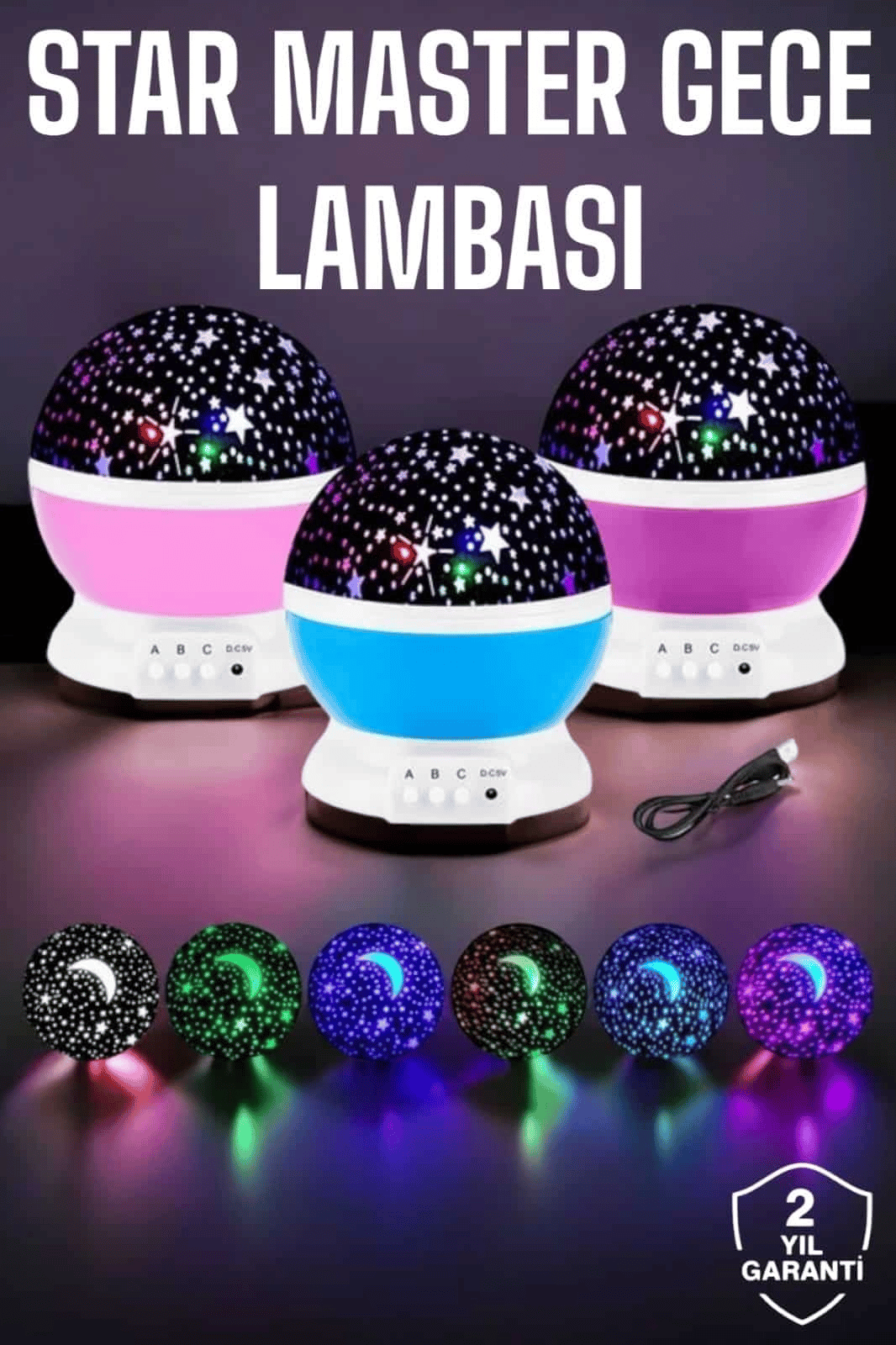 Mavi ve Mor Işıklı Projeksiyon Lambası