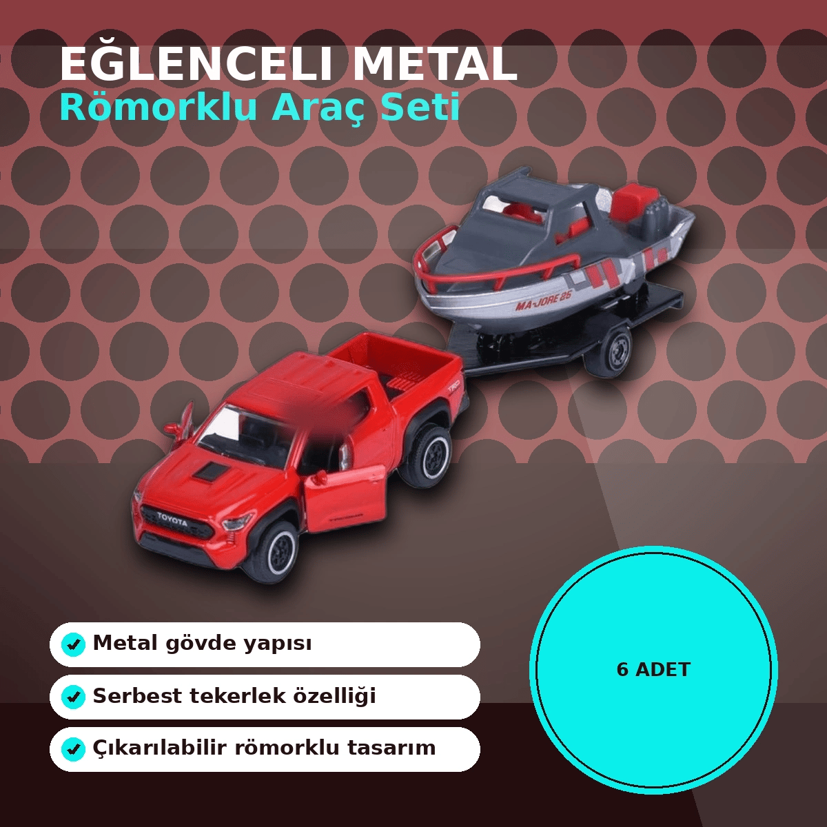 Metal Şasi Römorklu Araç Oyuncak Seti - Çekici ve Traktör Modelleri (1 Adet Rastgele Model)