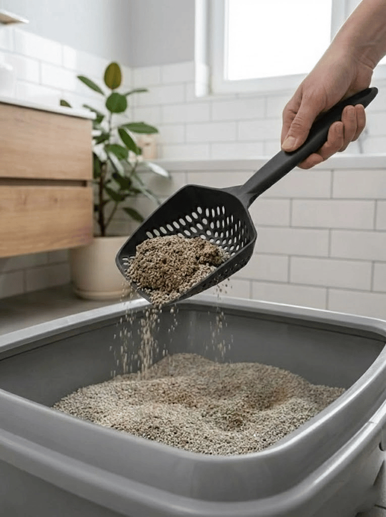 Modern Tasarımlı Mikro Delikli Kedi Kumu Küreği – Ergonomik Saplı, Hızlı ve Hijyenik Temizlik