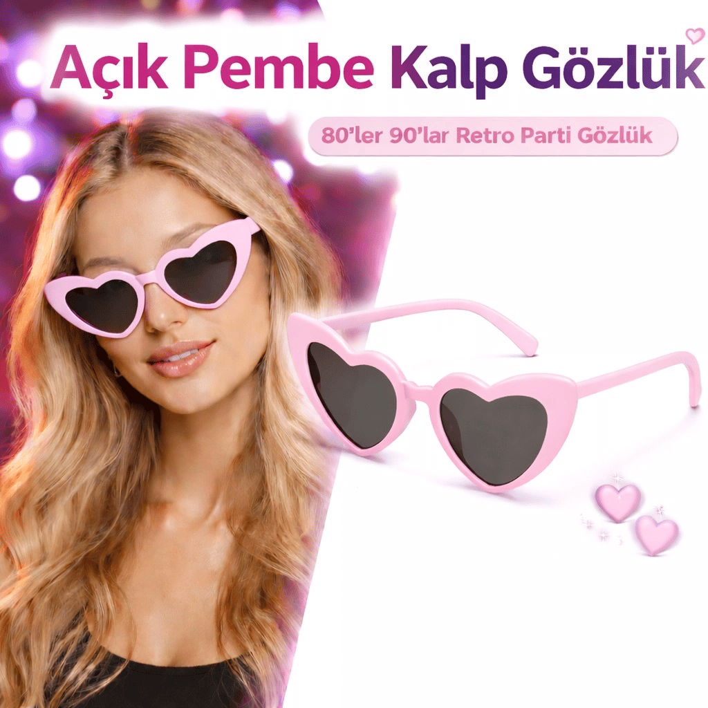 Pembe Retro Kalp Gözlük – 80’ler 90’lar Stil Parti Gözlüğü Bx40