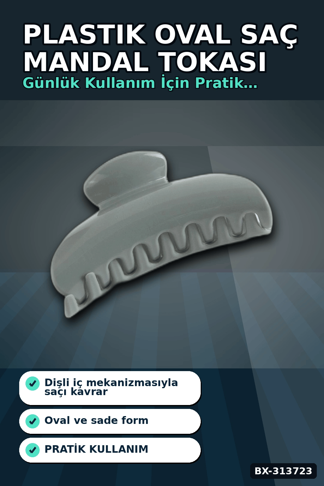 Plastik Oval Mandal Saç Tokası 8 Cm Sert Malzeme 1 Adet Asorti Renk Kullanım BX-313723