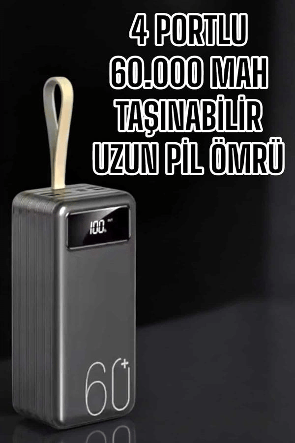 Powerbank 60.000 Mah Hızlı Şarj 4 Çıkışlı Uzun Şarj Süreli Dijital Göstergeli