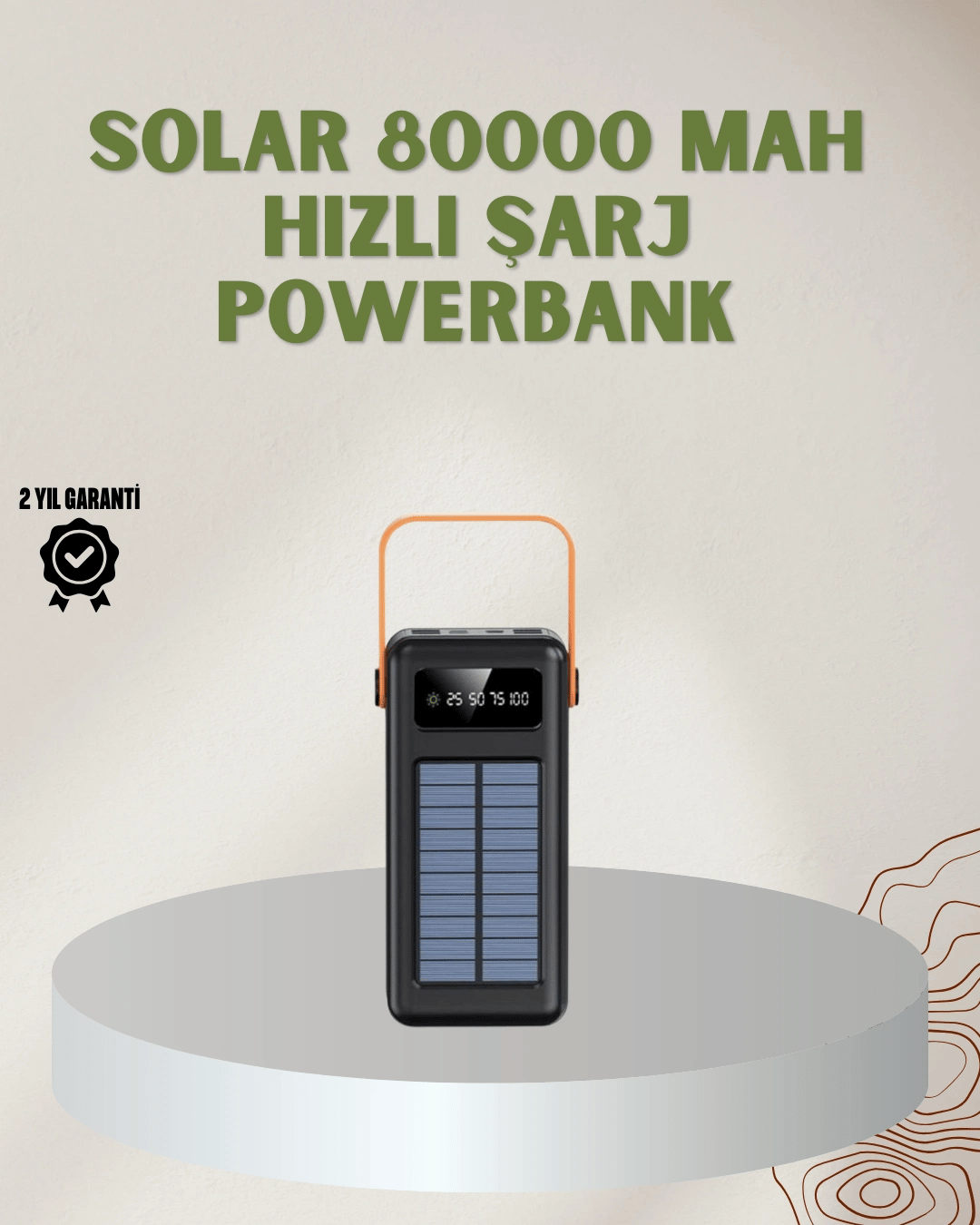 Powerbank Solar Fenerli Çoklu Kablolu Taşınabilir Şarj Aleti
