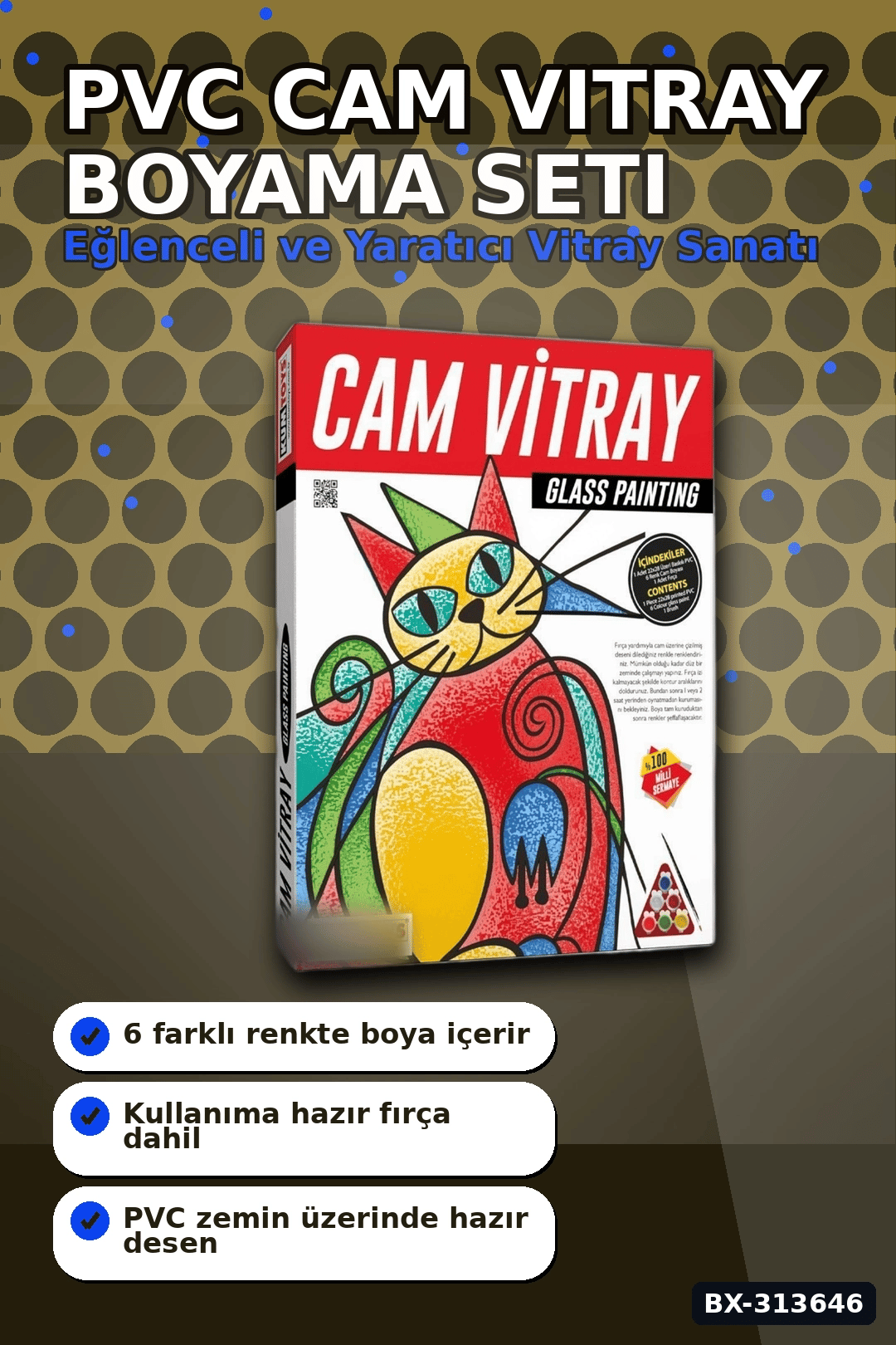 PVC Baski Desenli Cam Vitray Boyama Seti - 1 Adet Cocuk El Beceri Sanat Hediyesi BX-313646