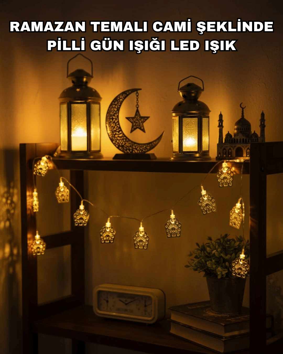 Ramazan ve Bayram Dekoratif LED Işık Cami Figürlü Sıcak Sarı Aydınlatma