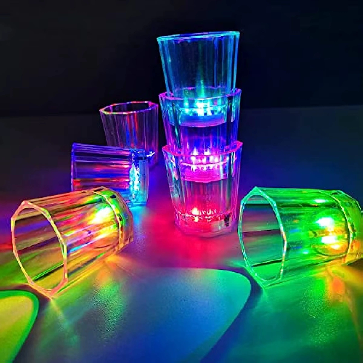 Renkli Led Parlayan Fiber Optik Glow Işıklı Bardak 5,5 X 5,5 Cm Bx40
