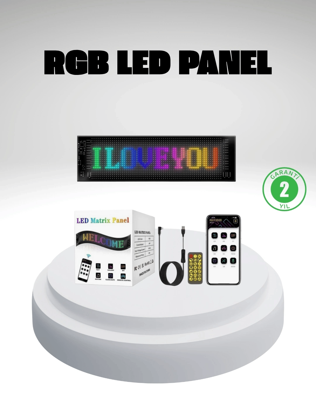 RGB LED Panel – Mobil Uyumlu, Yazı ve GIF Destekli, USB Bağlantılı Dekoratif Ekran