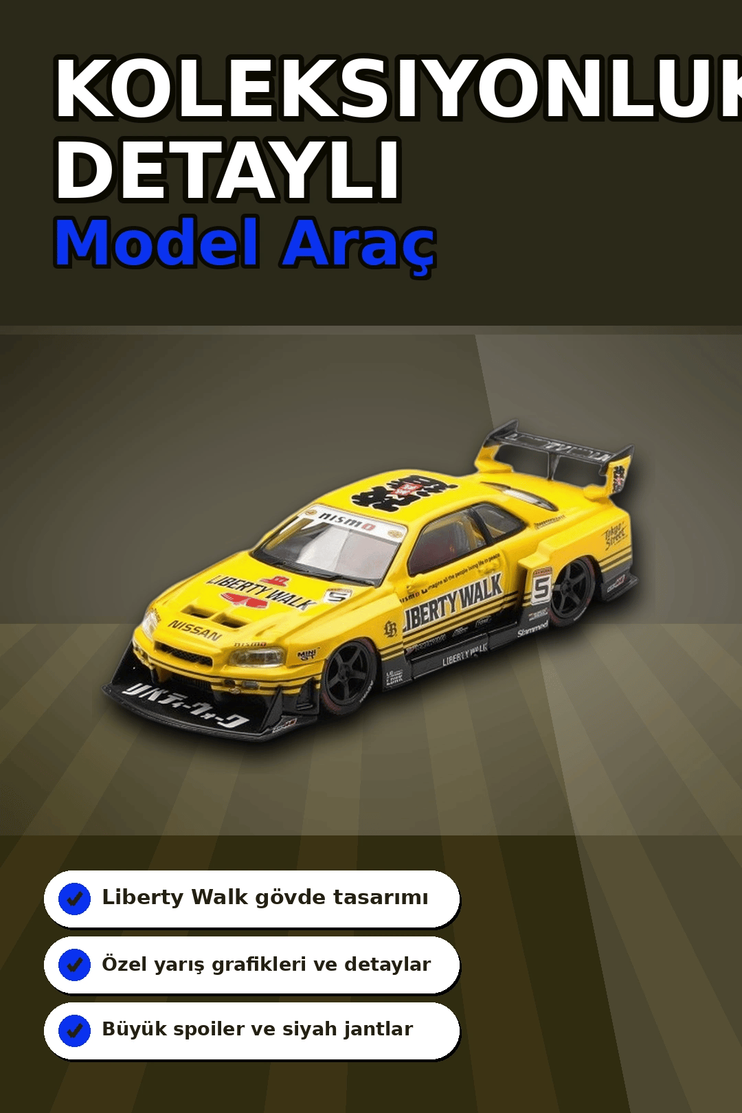 Sarı 1/64 Ölçek LB-ER34 Nissan Skyline Super Silhouette Diecast Model Araba BX-313332