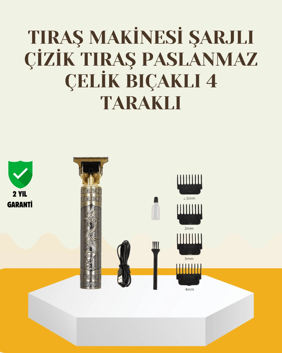 Şarjlı Titanyum Bıçaklı Saç ve Sakal Kesme Makinesi