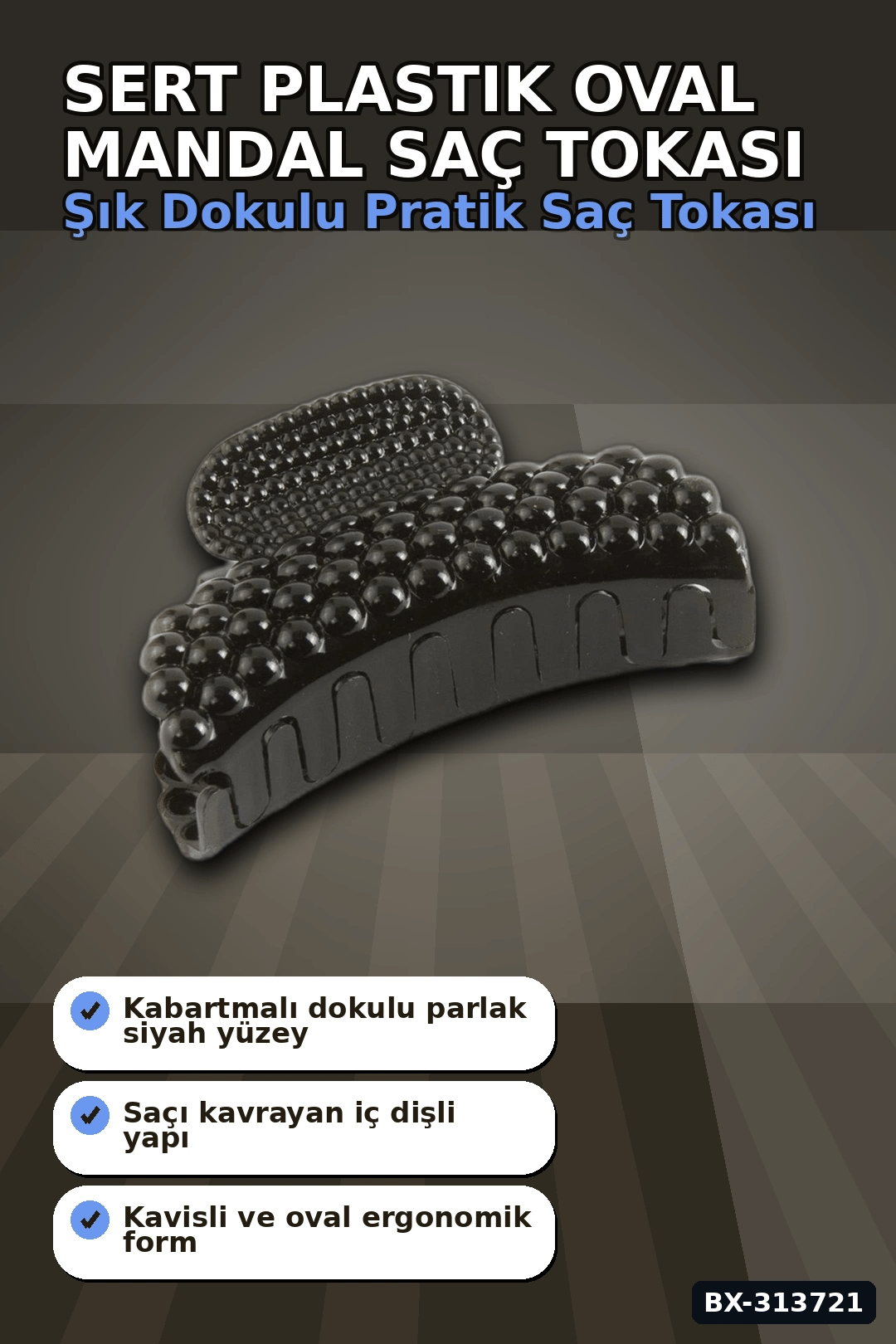 Sert Plastik Oval Mandal Saç Tokası 6 Cm - 1 Adet Günlük Kullanım İçin BX-313721