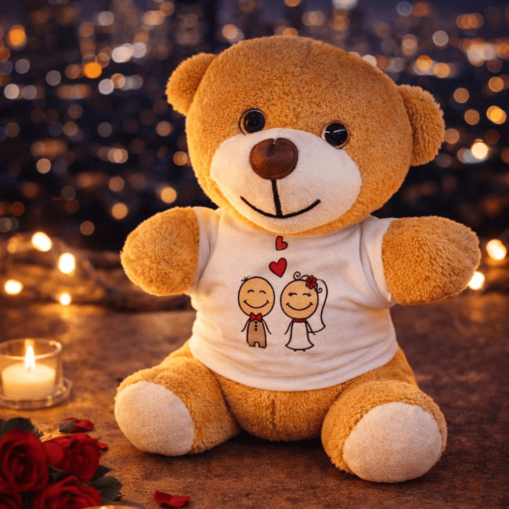Sevimli Gelin Damat Tişörtlü Peluş Ayıcık