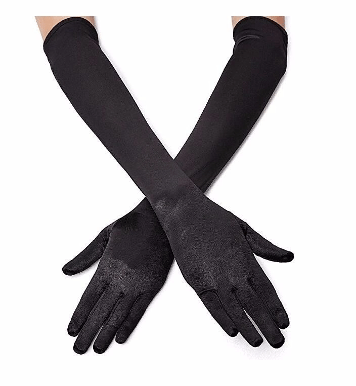 Siyah Renk Dirseğe Kadar Uzun Kumaş Eldiven 40 Cm Bx40