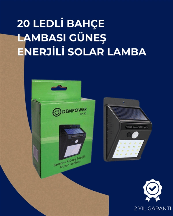 Solar Enerjili 20 LED Duvar Lambası | Hareket Sensörlü, Su Geçirmez, Kablo Gerektirmez