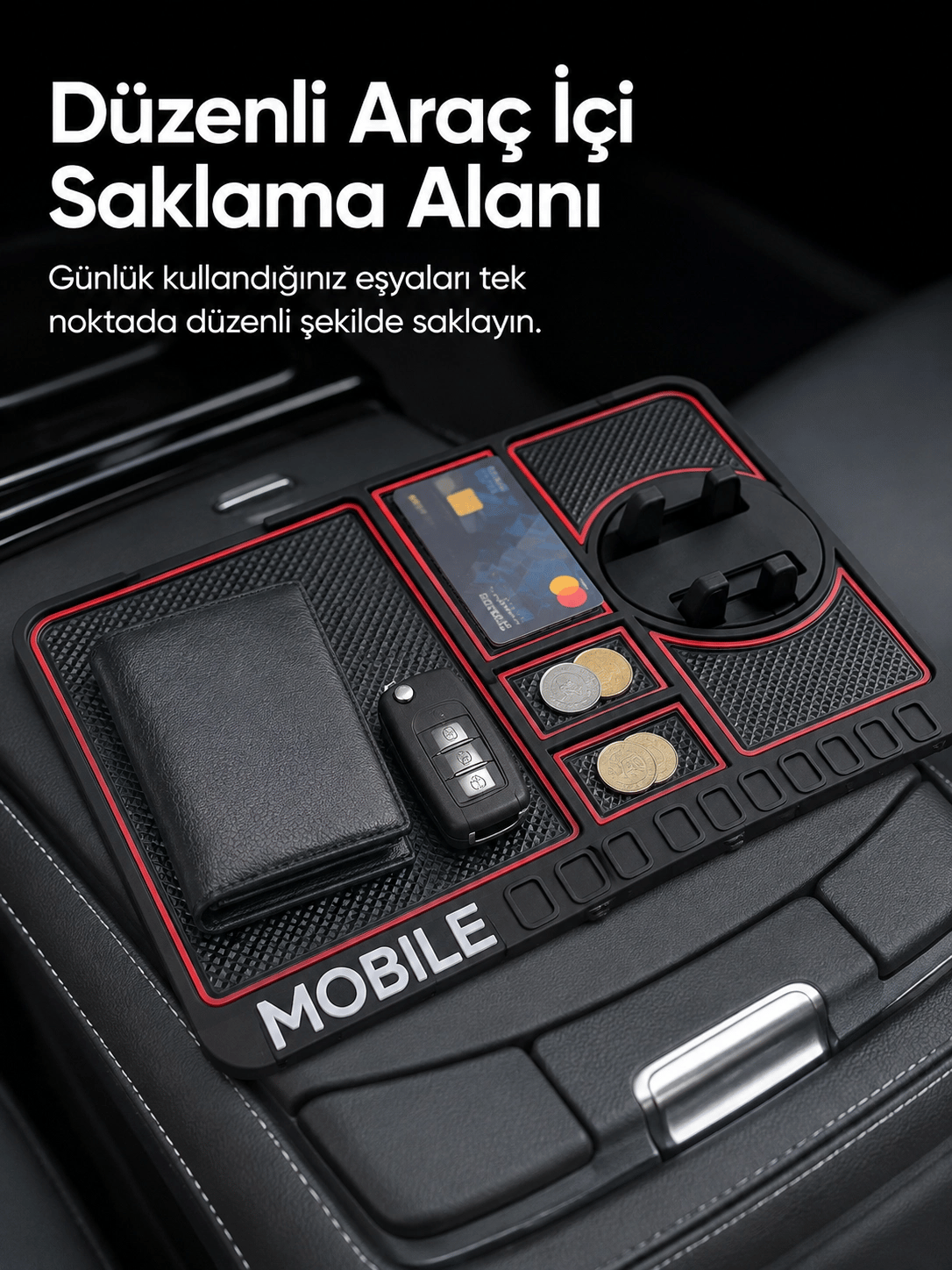 Telefon Standlı Araç İçi Organizer Kaydırmaz Silikon Konsol Düzenleyici Mat