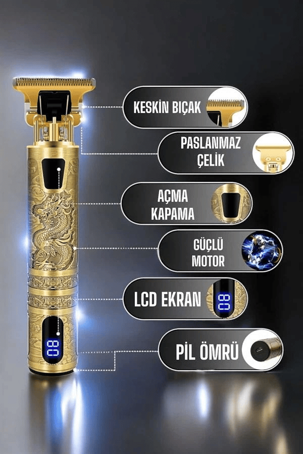 Tıraş Makinesi Şarjlı Profesyonel Saç Kesme Makinesi Gold Çizik Tıraş