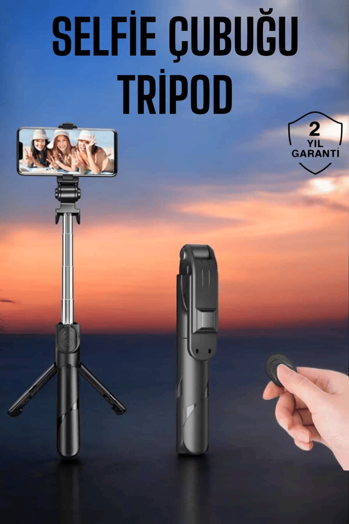 Tripod Kablosuz Bluetooth Bağlantılı Selfie Çubuğu 360 Derece Dönebilen