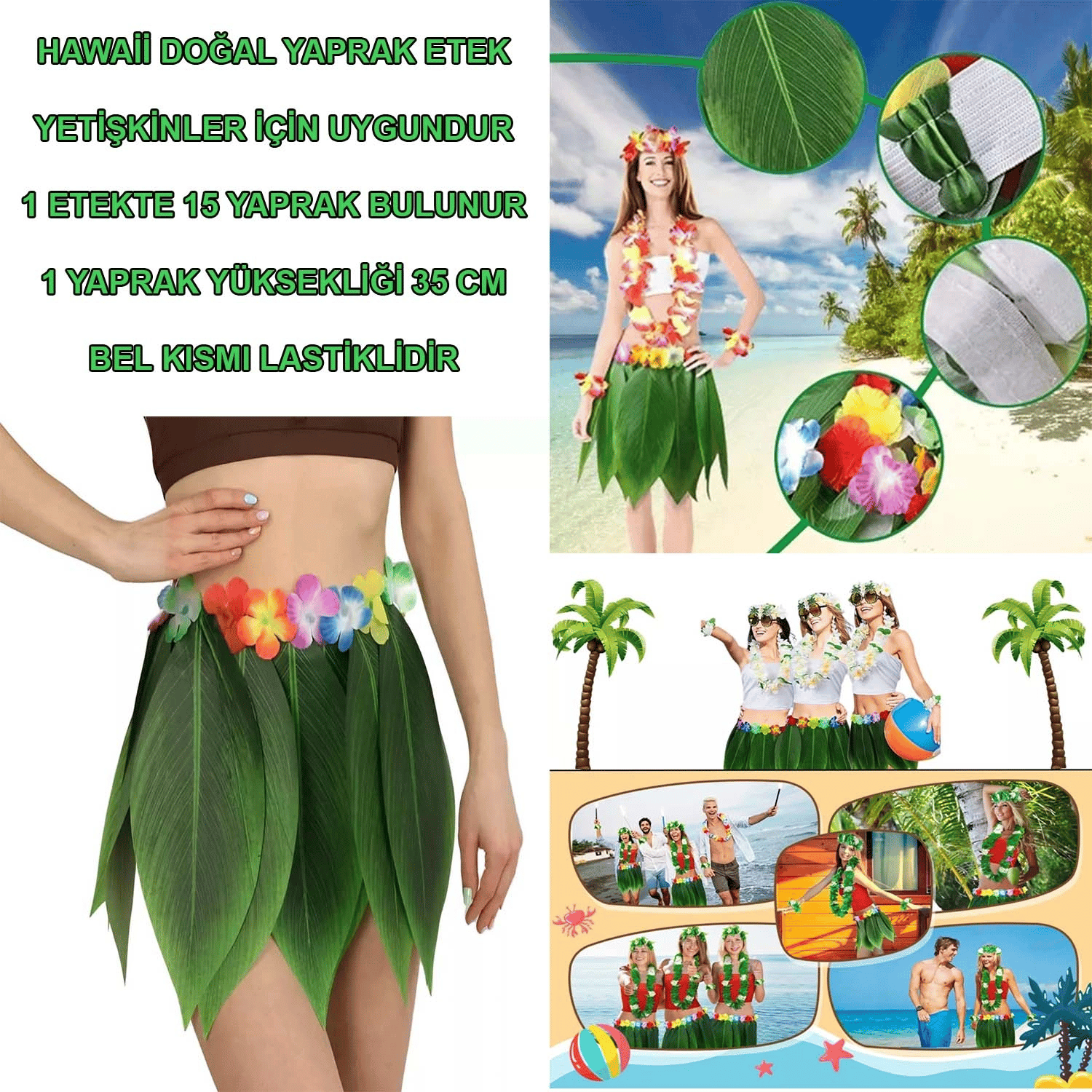 Tropikal Esintili Hawaii Yapraklı Parti Eteği Yetişkin Boy Bx40