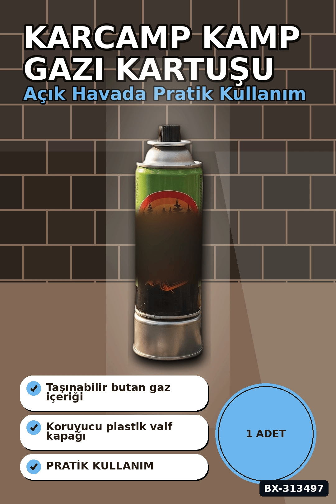 Valfli Standart 220 g Kamp Ocağı Kartuşu - 1 Adet Taşınabilir Doğa Gazı BX-313497