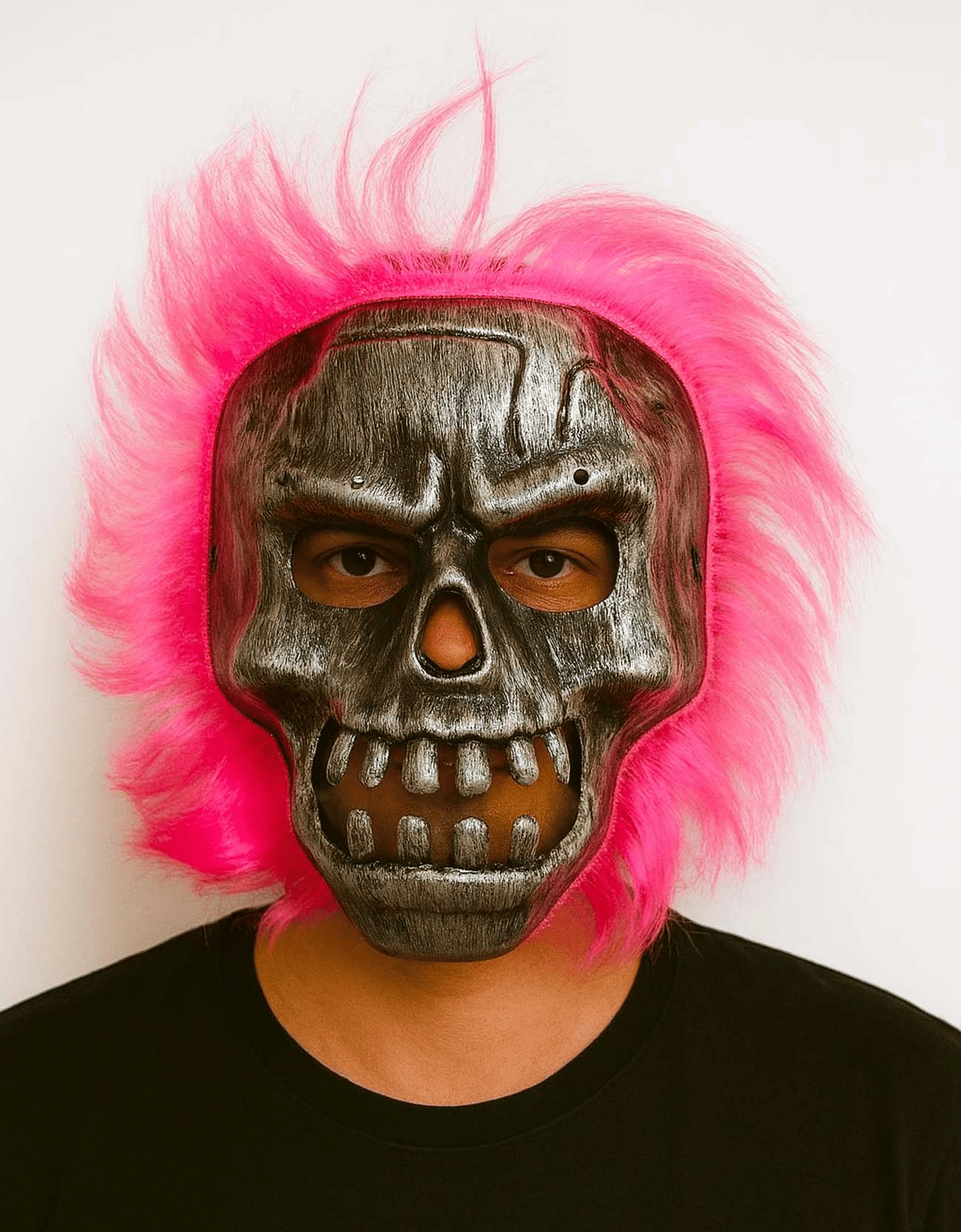 Wild Skull - Gümüş Kafatası Pembe Saçlı İskelet Maske Bx40