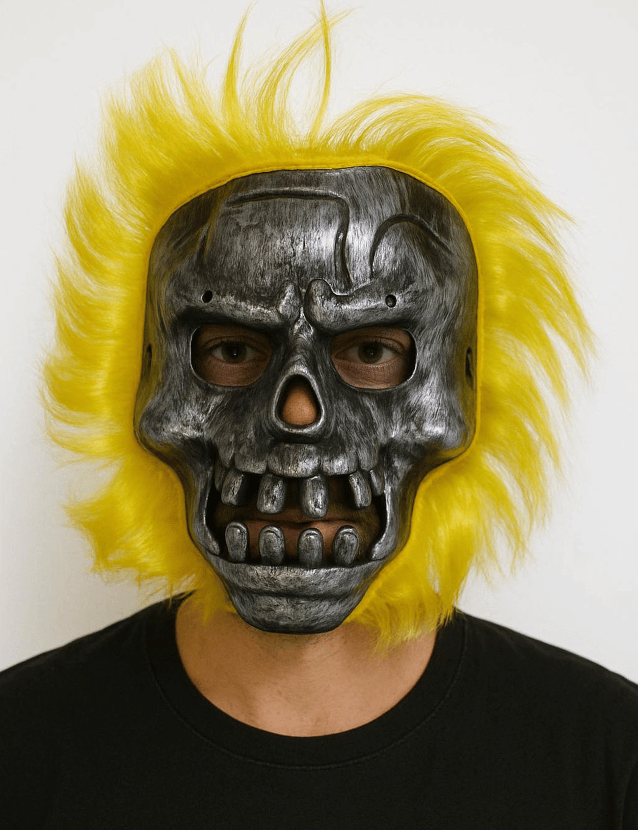 Wild Skull - Metal Kafatası Sarı Saçlı İskelet Maske Bx40